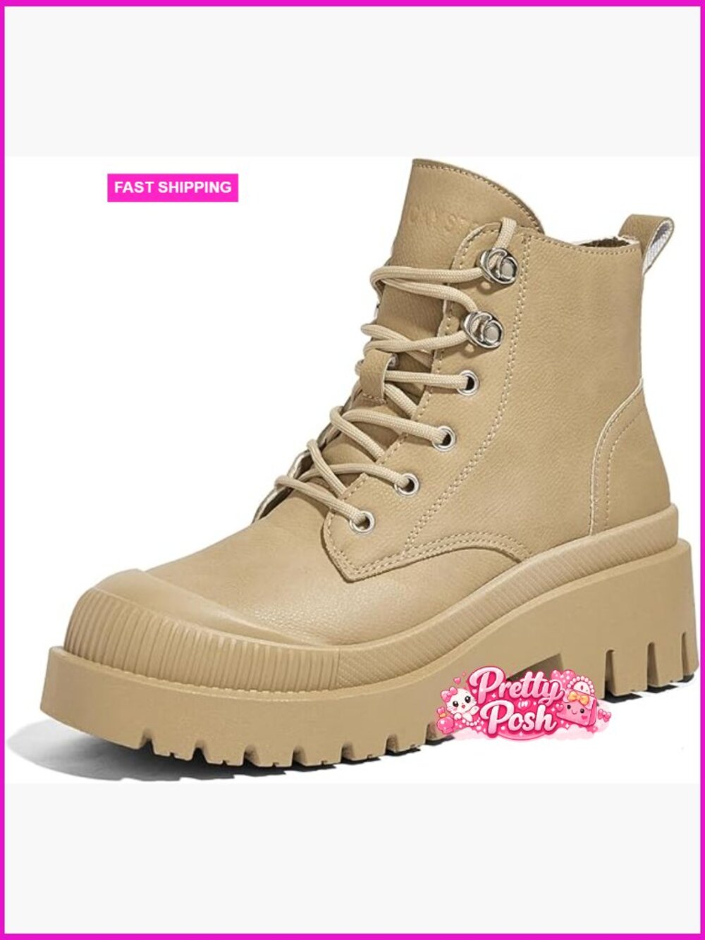 Faux Leather Combat Ankle Boots with Zipper and Lug Sole
